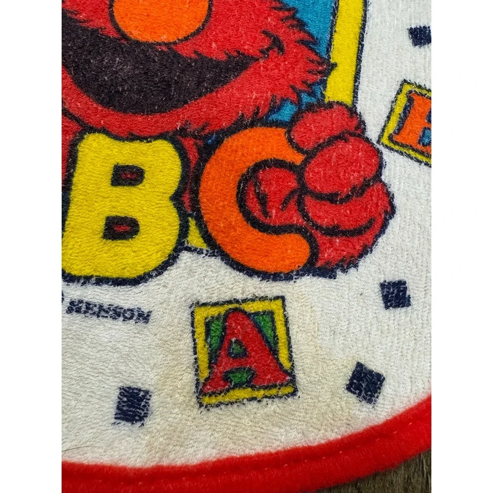 Vintage Sesame Street Elmo ABC Baby Bib Red White Jim Henson Terry Tie Closure